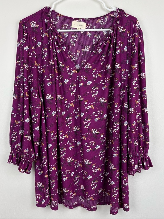 MELLODAY Tops - MELLODAY Anthropologie Plum Floral V-Neck Tunic 2X EUC Boho Romantic Feminine